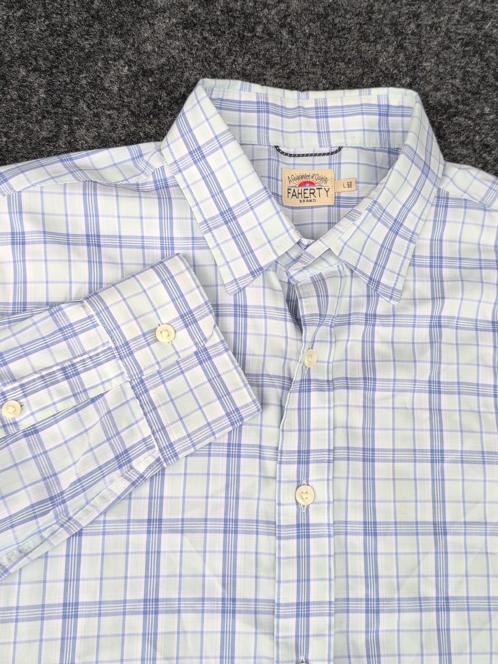 Faherty Triton Shirt Mens Large White Blue Plaid Long Sleeve Lightweight Flannel